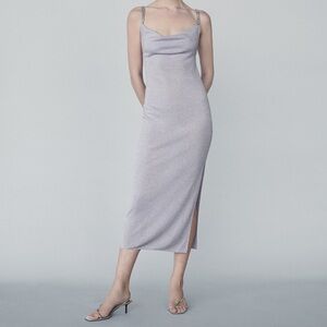MANGO Lurex Rhinestone Dress – Light Lavender / Pastel Purple